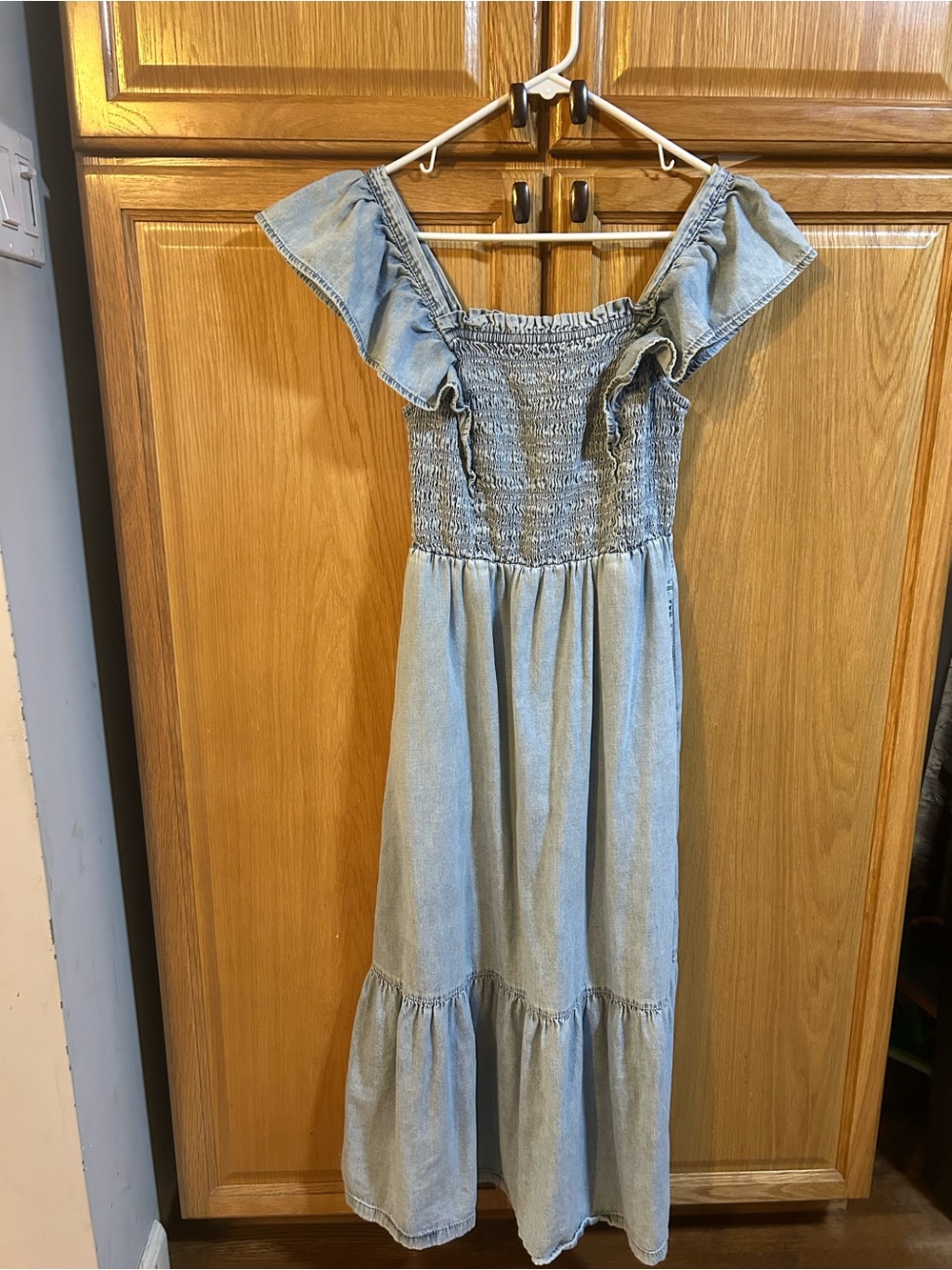 GAP Light Blue Denim Off-Shoulder Smocked Kids Dress